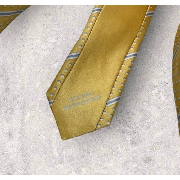 ITALO FERRETTI Silk Tie ITALY XL Gold Blue Striped W:3.5" - Picture 4 of 6